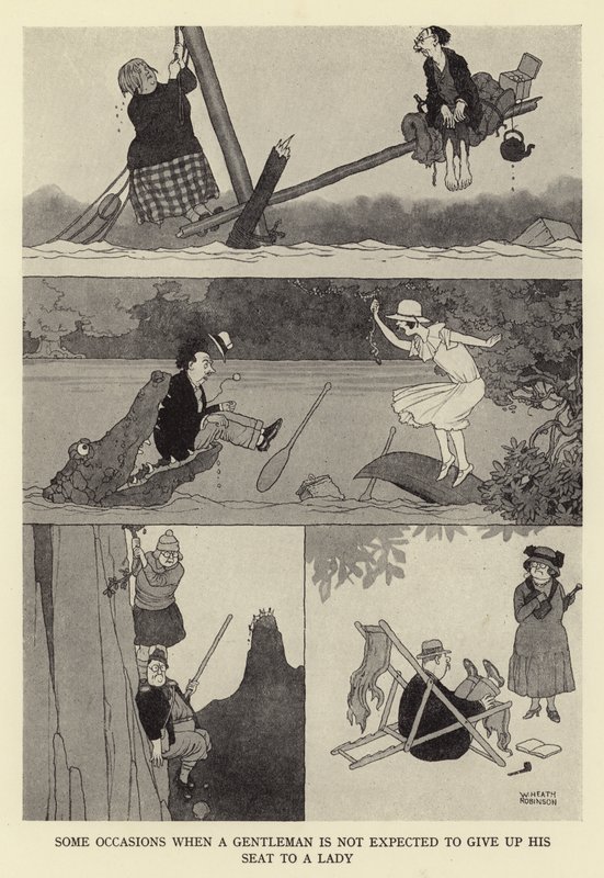 Nogle gange, hvor det ikke forventes, at en herre overgiver sin plads til en dame af William Heath Robinson