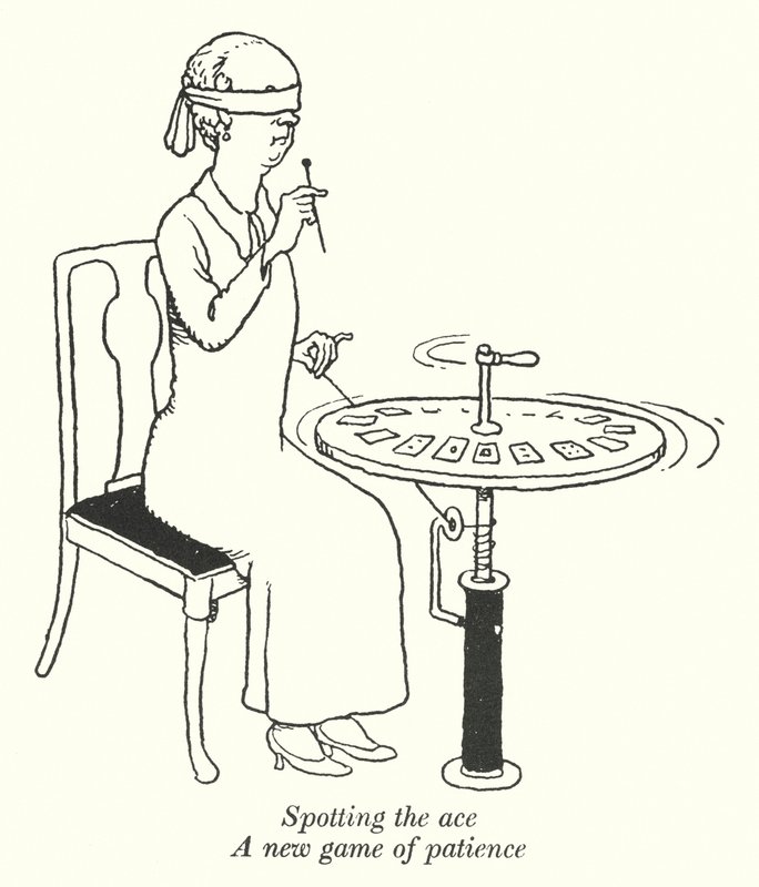 Spotting the Ess, Et nyt spil med tålmodighed (litho) af William Heath Robinson