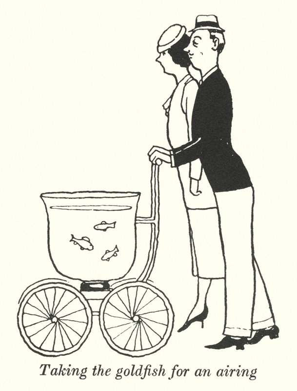 Tager guldfisken med til luftning (litho) af William Heath Robinson