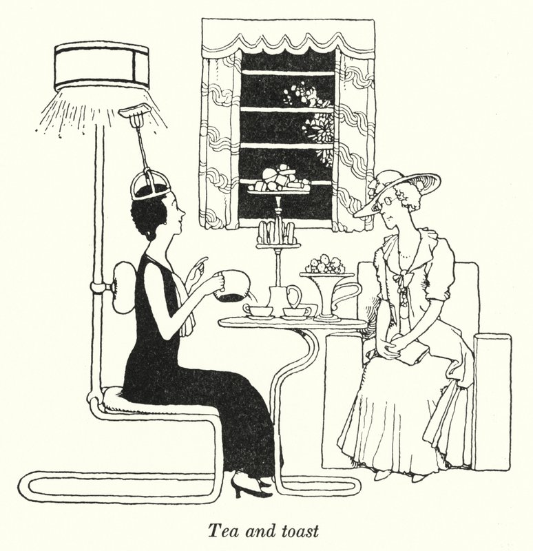 Te og toast (litho) af William Heath Robinson
