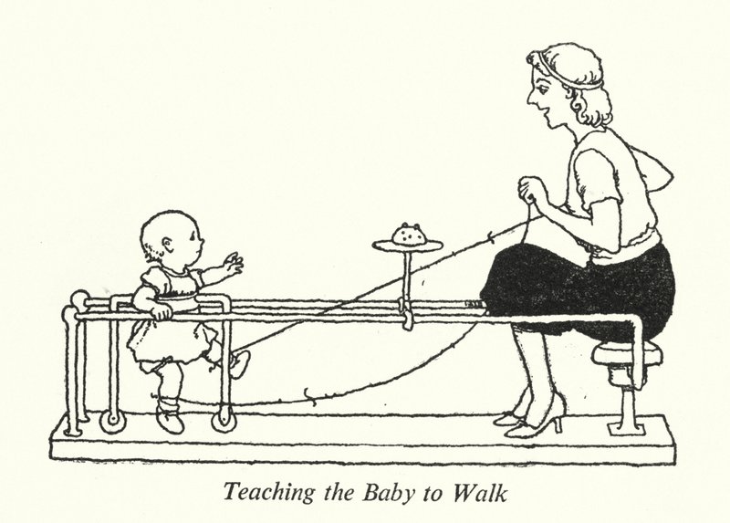 Lære babyen at gå (Litho) af William Heath Robinson