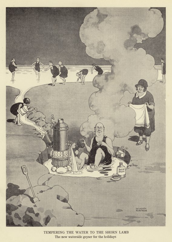 Temperer vandet til det klippede lam, den nye gejser ved vandet til ferien af William Heath Robinson
