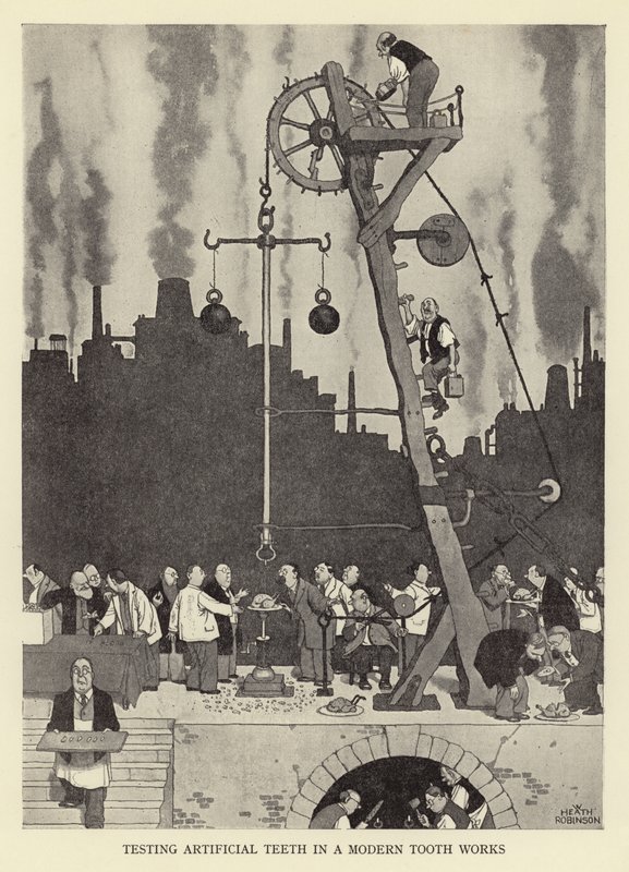 Test af kunstige tænder i en moderne tand virker af William Heath Robinson