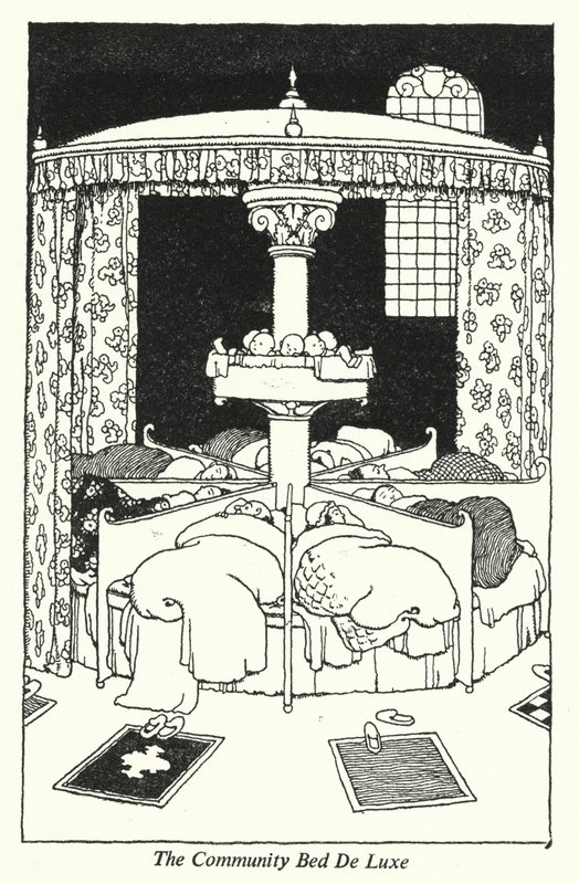 Fællessengen De Luxe (litho) af William Heath Robinson