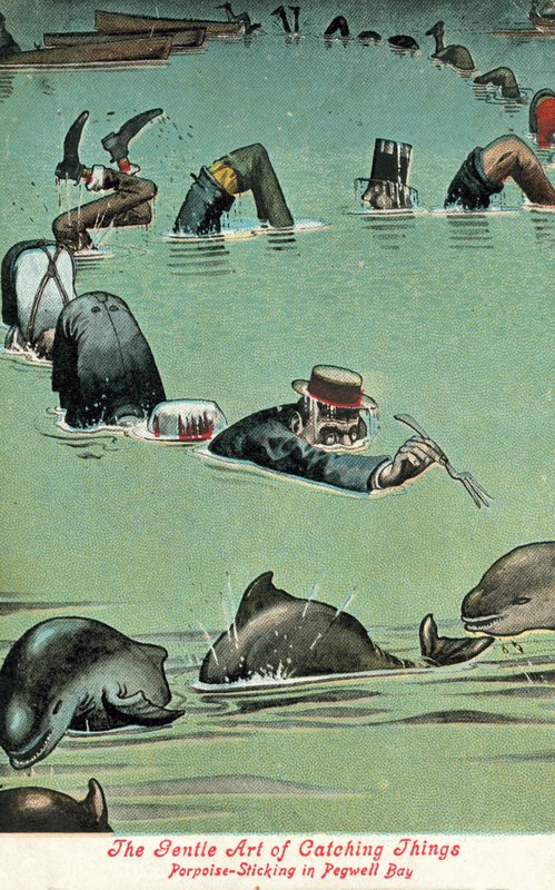 Den blide kunst at fange ting - Marsvin stikker i Pegwell Bay (farve litho) af William Heath Robinson