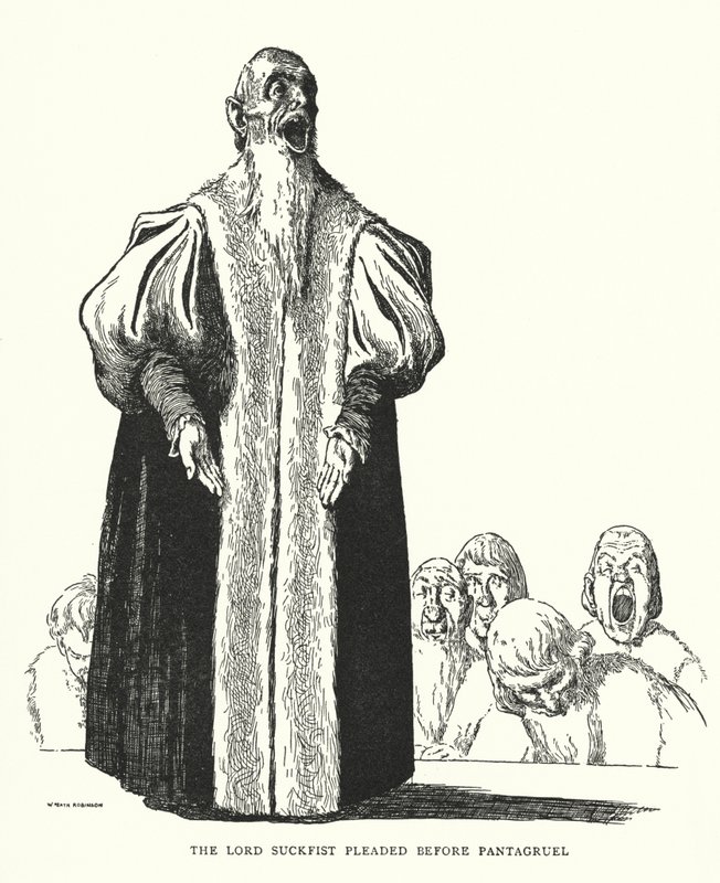 Lord Suckfist bønfaldt Pantagruel (litho) af William Heath Robinson