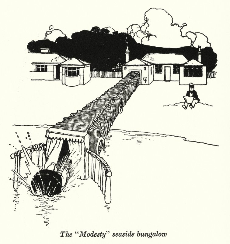 Bungalowen "Modesty" ved havet (litho) af William Heath Robinson