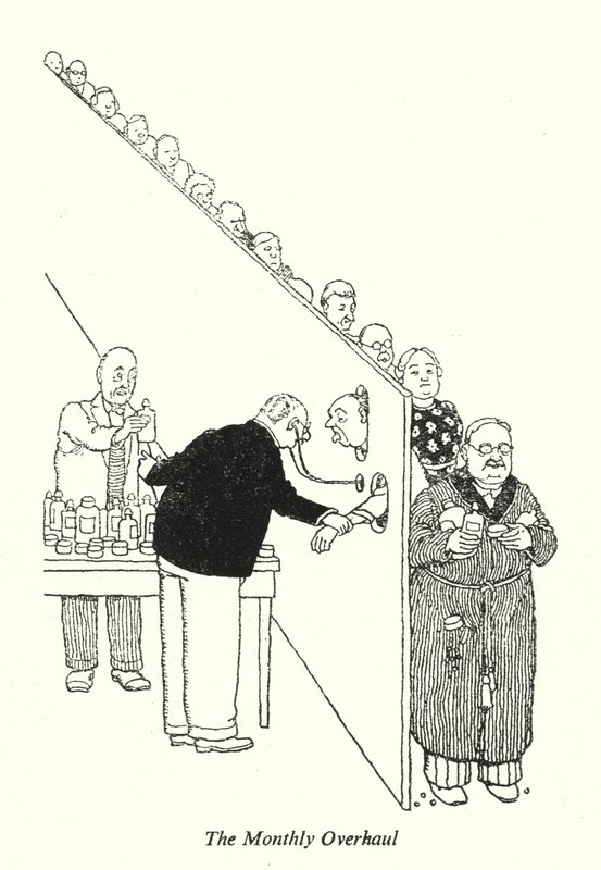 Det månedlige eftersyn (litho) af William Heath Robinson