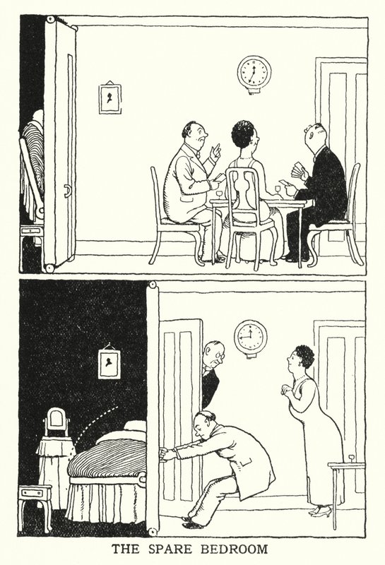 Det ekstra soveværelse (litho) af William Heath Robinson