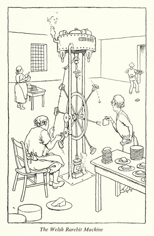 The Welsh Rarebit Machine (litho) af William Heath Robinson