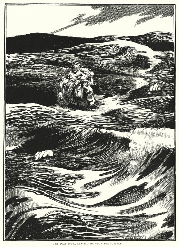 Båden sank og efterlod mig på overfladen (gravering) af William Heath Robinson