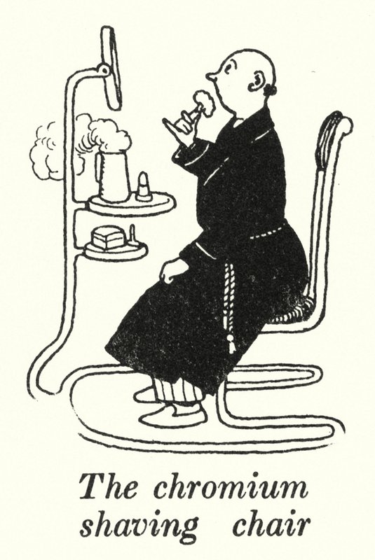 Den krom barberstol (litho) af William Heath Robinson