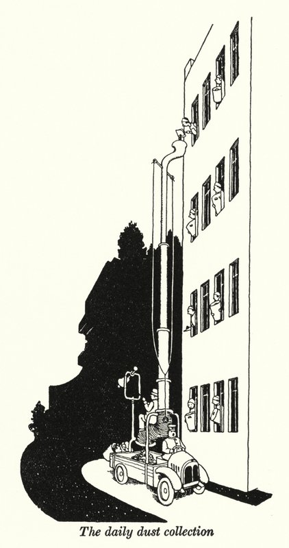 Den daglige støvopsamling (litho) af William Heath Robinson