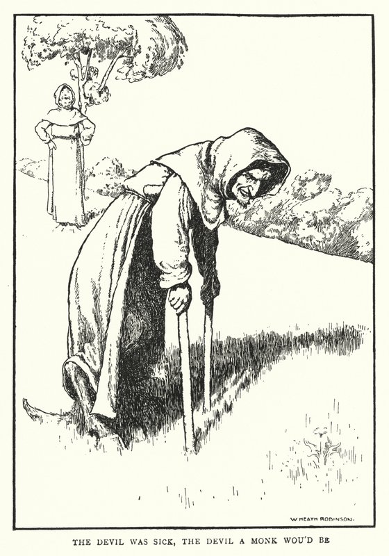Djævelen var syg, djævelen en munk ville være (litho) af William Heath Robinson