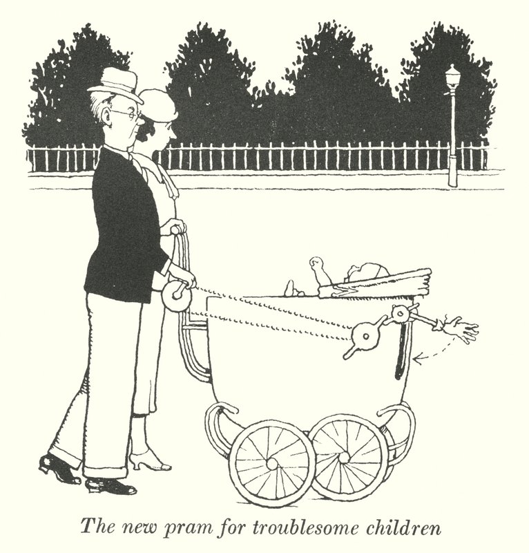 Den nye barnevogn til besværlige børn (litho) af William Heath Robinson