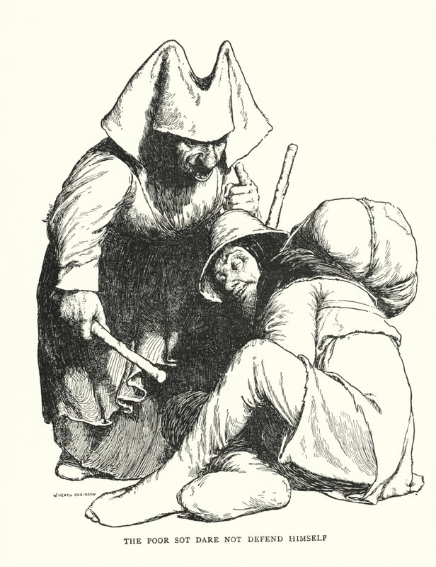 Den stakkels sot tør ikke forsvare sig selv (litho) af William Heath Robinson
