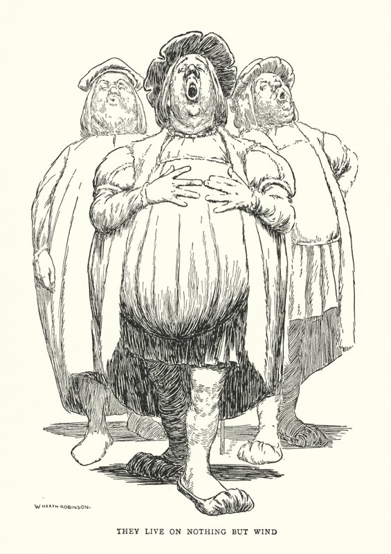 De lever af intet andet end vind (litho) af William Heath Robinson