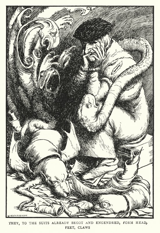 De, til de dragter, der allerede er avlet og frembragt, danner hoved, fødder, kløer (litho) af William Heath Robinson