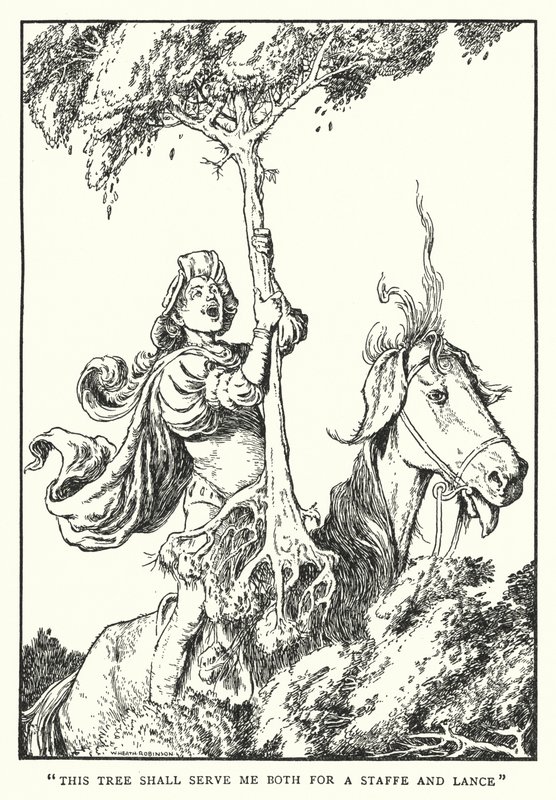 "Dette træ skal tjene mig både som stav og lanse" (litho) af William Heath Robinson