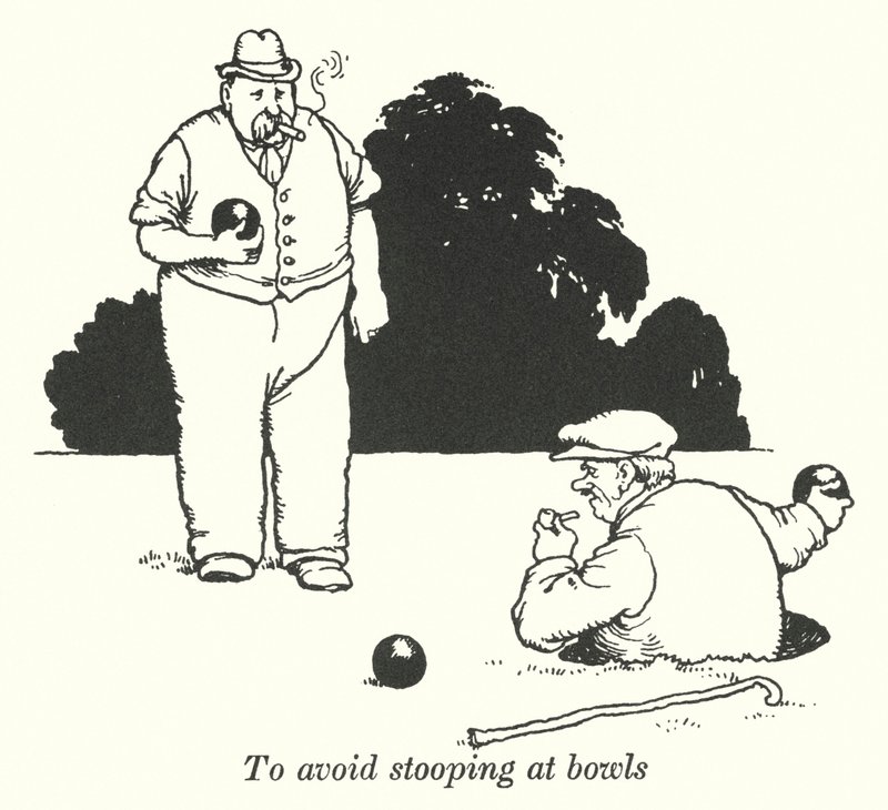For at undgå at bøje sig ved skåle (litho) af William Heath Robinson
