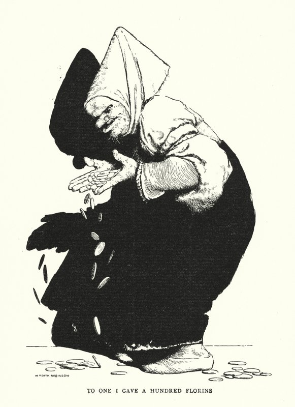 Til én gav jeg hundrede floriner (litho) af William Heath Robinson