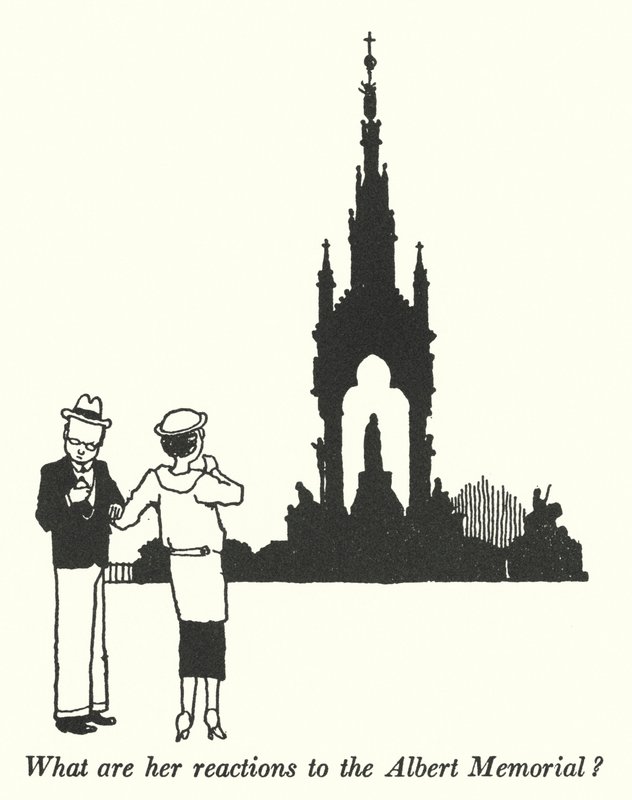 Hvad er hendes reaktioner på Albert Memorial? (litho) af William Heath Robinson