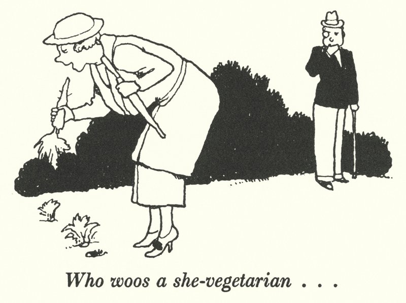 Hvem bejler til en hun-vegetar (litho) af William Heath Robinson