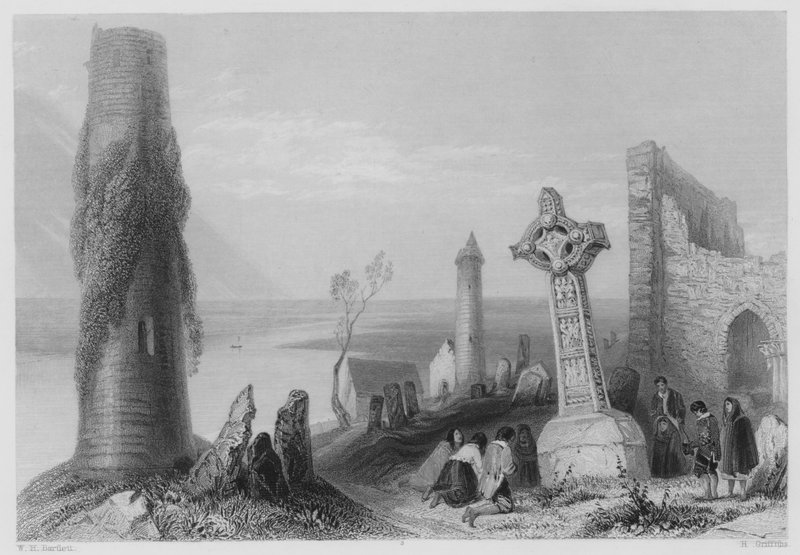 Ancient Cross, Clonmacnoise (gravering) af William Henry (after) Bartlett