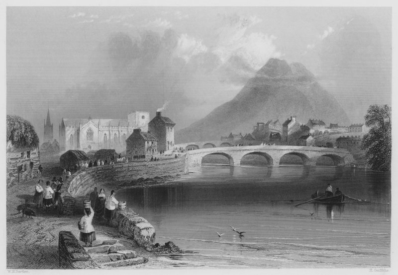 Ballina, Mayo amt (gravering) af William Henry (after) Bartlett