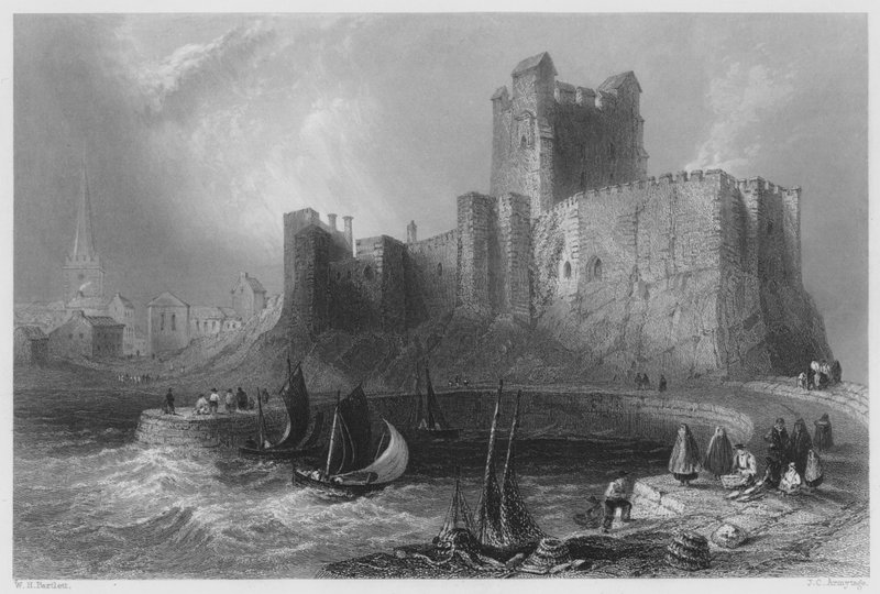 Carrickfergus Castle (gravering) af William Henry (after) Bartlett