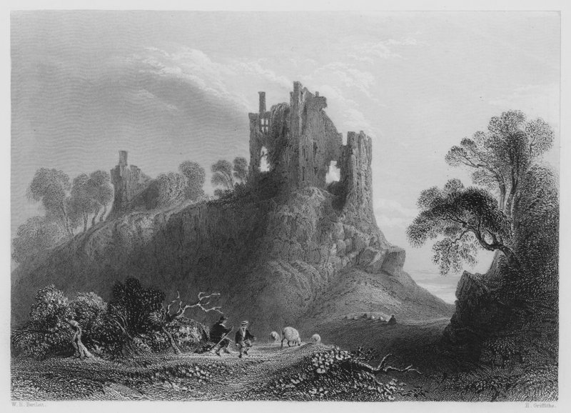 Carrigogunnell Castle, nær Limerick (gravering) af William Henry (after) Bartlett