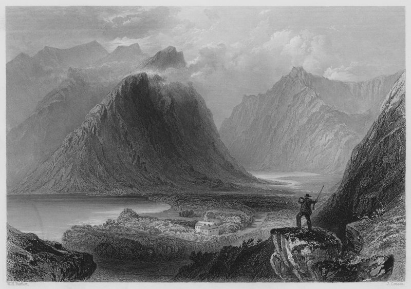 Delphi Lodge, Connemara (gravering) af William Henry (after) Bartlett