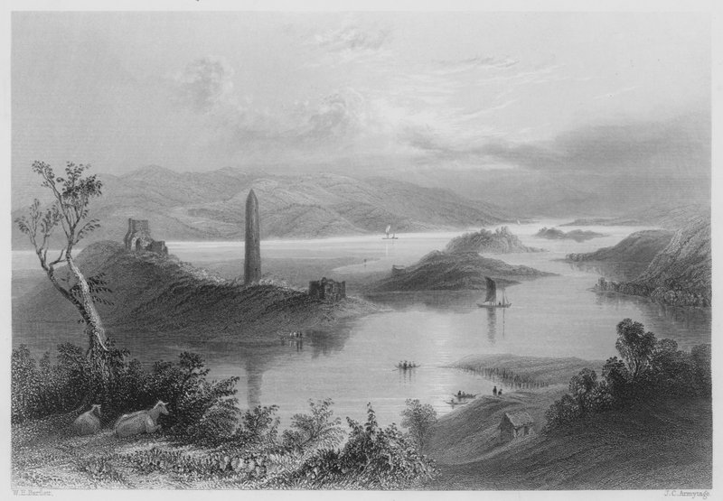 Devenish Island, Loch Erne (gravering) af William Henry (after) Bartlett