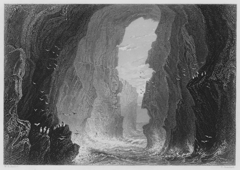 Dunkerry Cave, County Antrim (gravering) af William Henry (after) Bartlett
