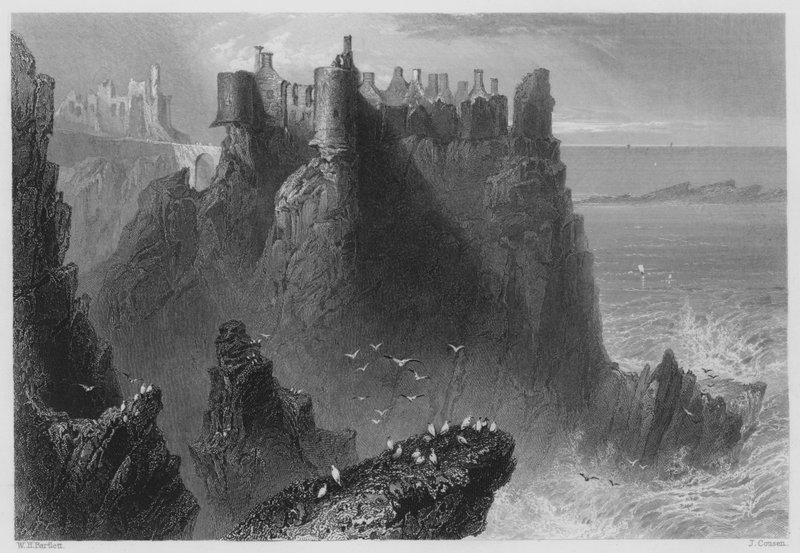 Dunluce Castle (gravering) af William Henry (after) Bartlett