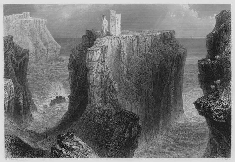 Dunseverick Castle, County Antrim (gravering) af William Henry (after) Bartlett