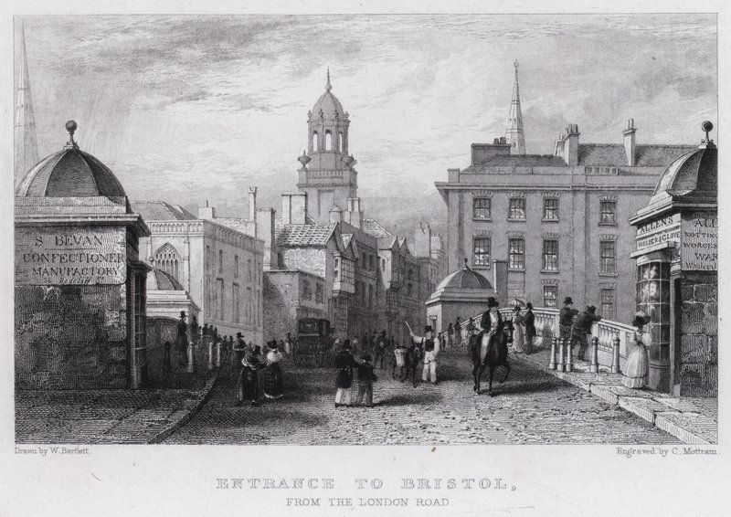 Indgangen til Bristol, fra London Road (gravering) af William Henry (after) Bartlett