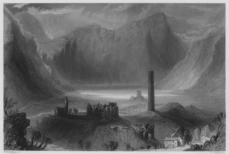 Glendalough (gravering) af William Henry (after) Bartlett