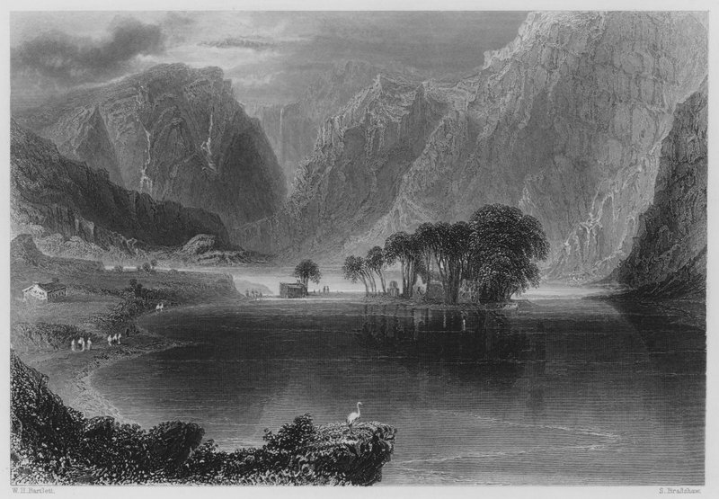 Gougane Barra (gravering) af William Henry (after) Bartlett