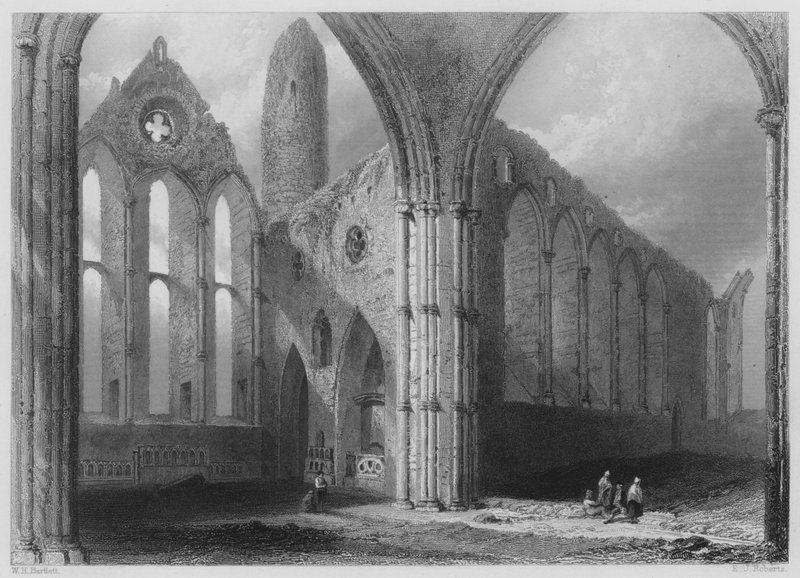 Interiør af Cashel Abbey (gravering) af William Henry (after) Bartlett
