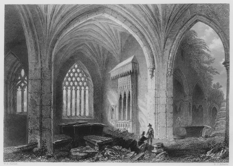 Interiør af Holly-Cross Abbey (gravering) af William Henry (after) Bartlett