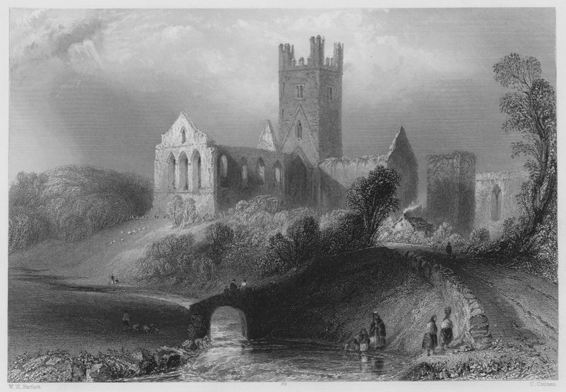 Jerpoint Abbey (gravering) af William Henry (after) Bartlett