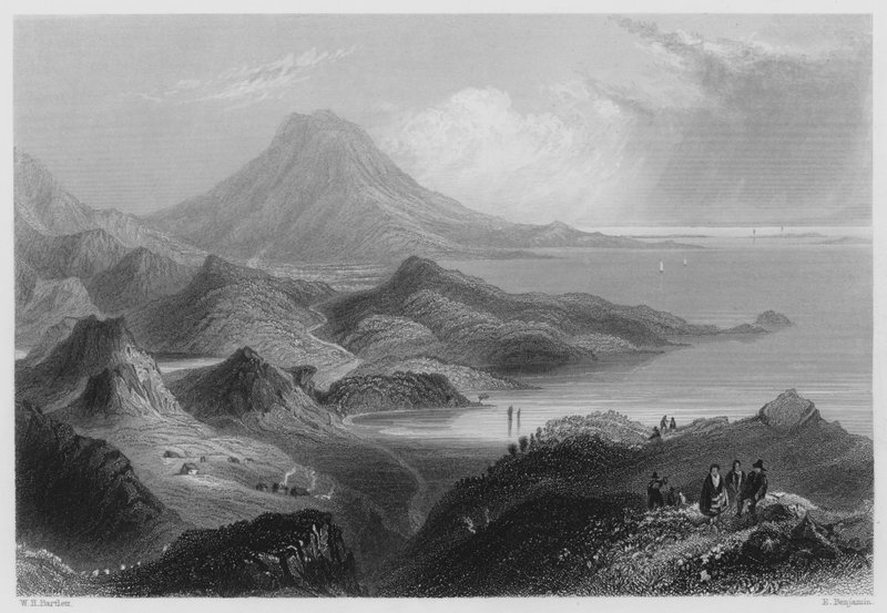 Lough Conn og Mount Nephin (gravering) af William Henry (after) Bartlett