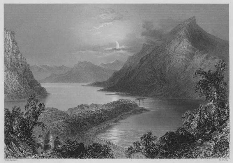 Lough Ina, Connemara (gravering) af William Henry (after) Bartlett