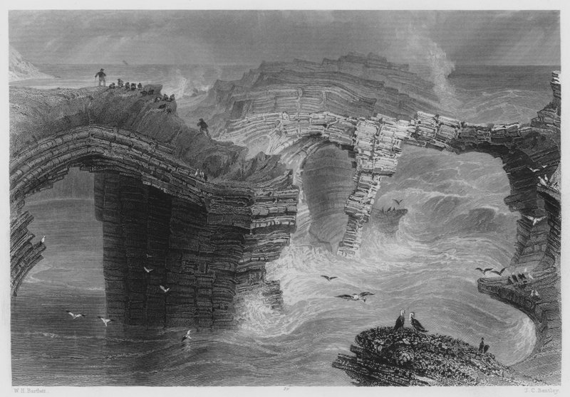Natural Bridges, nær Kilkee (gravering) af William Henry (after) Bartlett