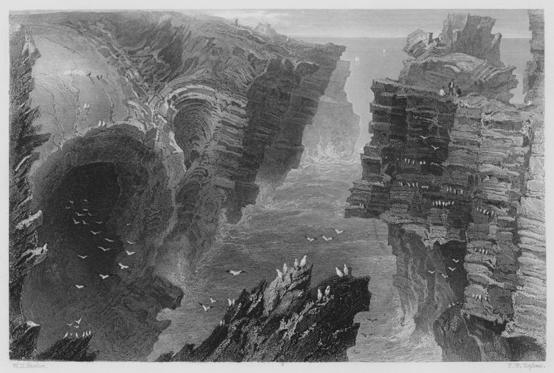 Puffing Hole, nær Kilkee (gravering) af William Henry (after) Bartlett