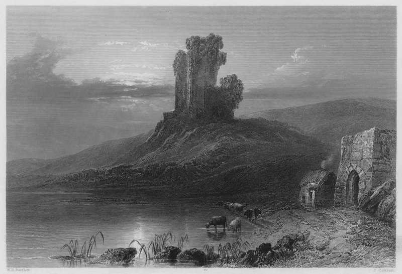 Rester af Kilcolman Castle (gravering) af William Henry (after) Bartlett