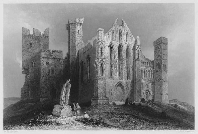 Ruiner ved Cashel, fra syd (gravering) af William Henry (after) Bartlett