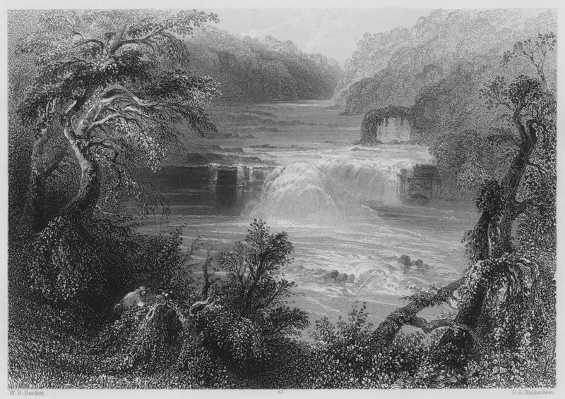 Laksespring ved Leixlip (gravering) af William Henry (after) Bartlett