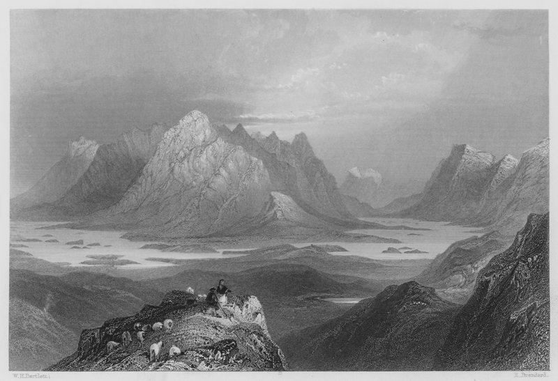 Scene fra Cloonacartin Hill, Connemara (gravering) af William Henry (after) Bartlett